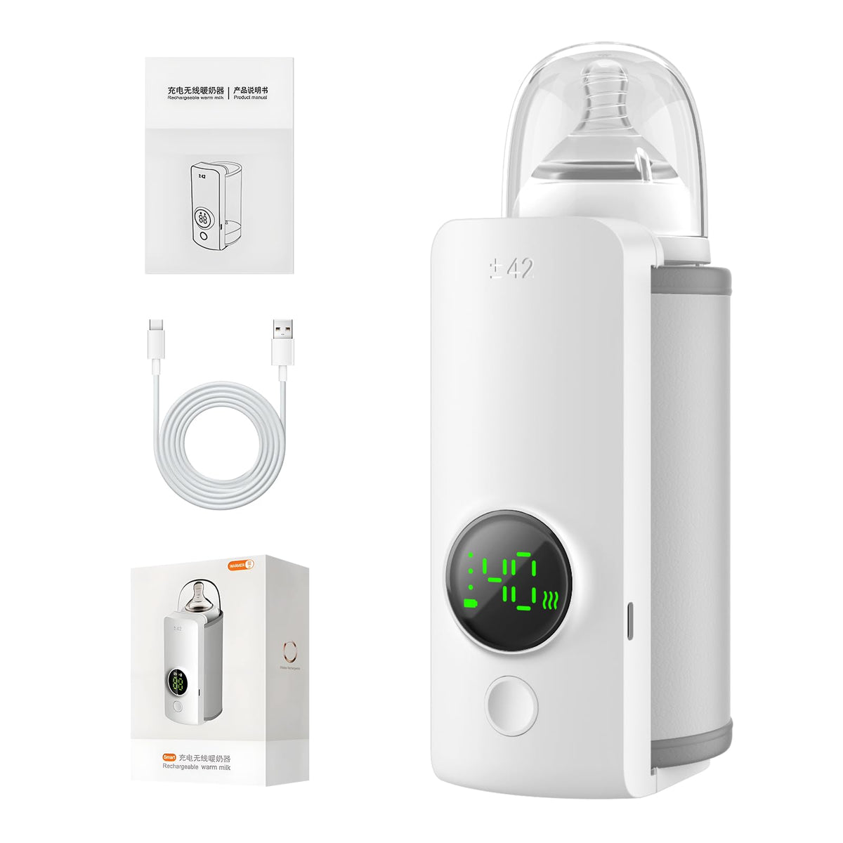 BOKASM portable warmer display shows temperature at a glance for quick feeding decisions.