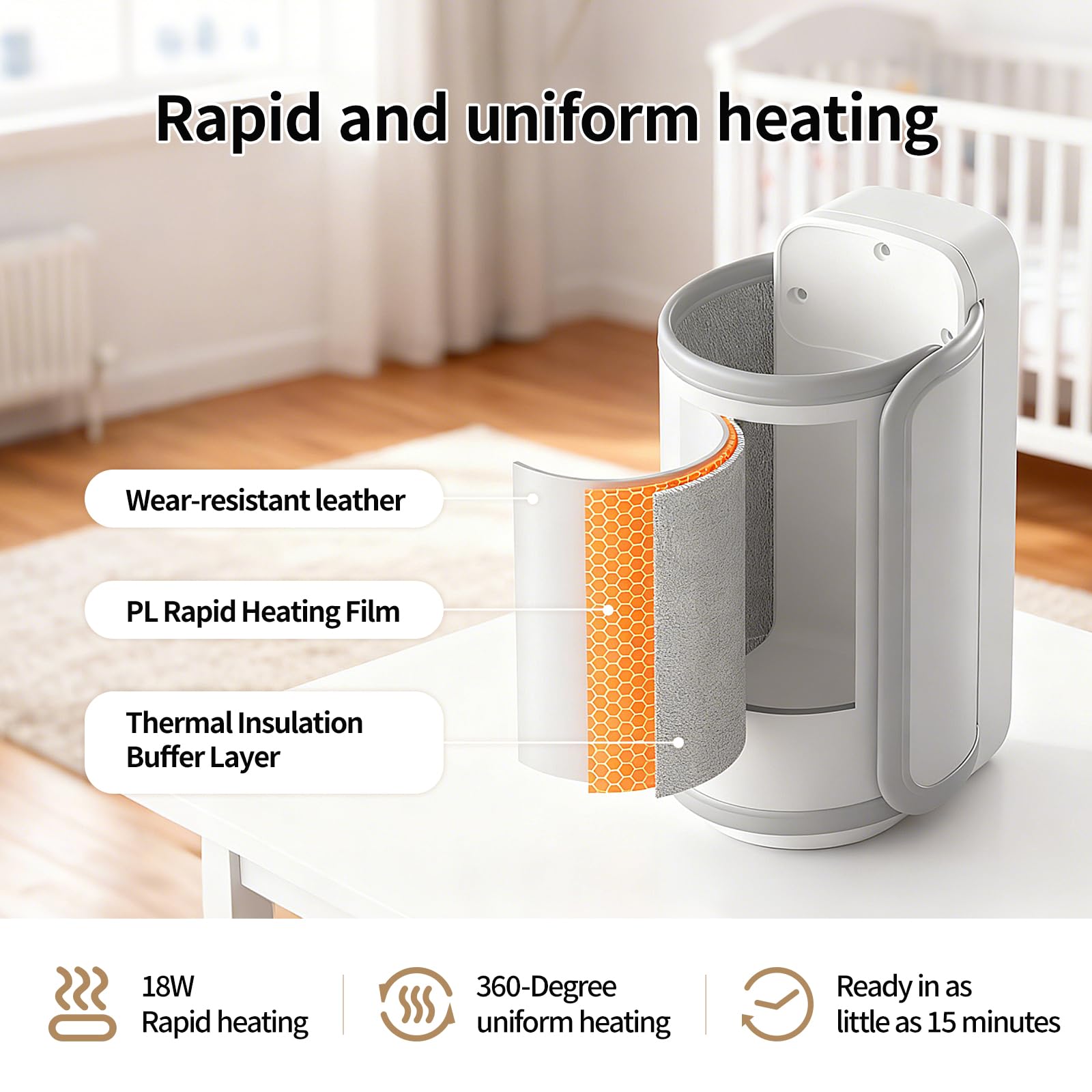 BOKASM temperature settings highlight six levels for precise milk warming.