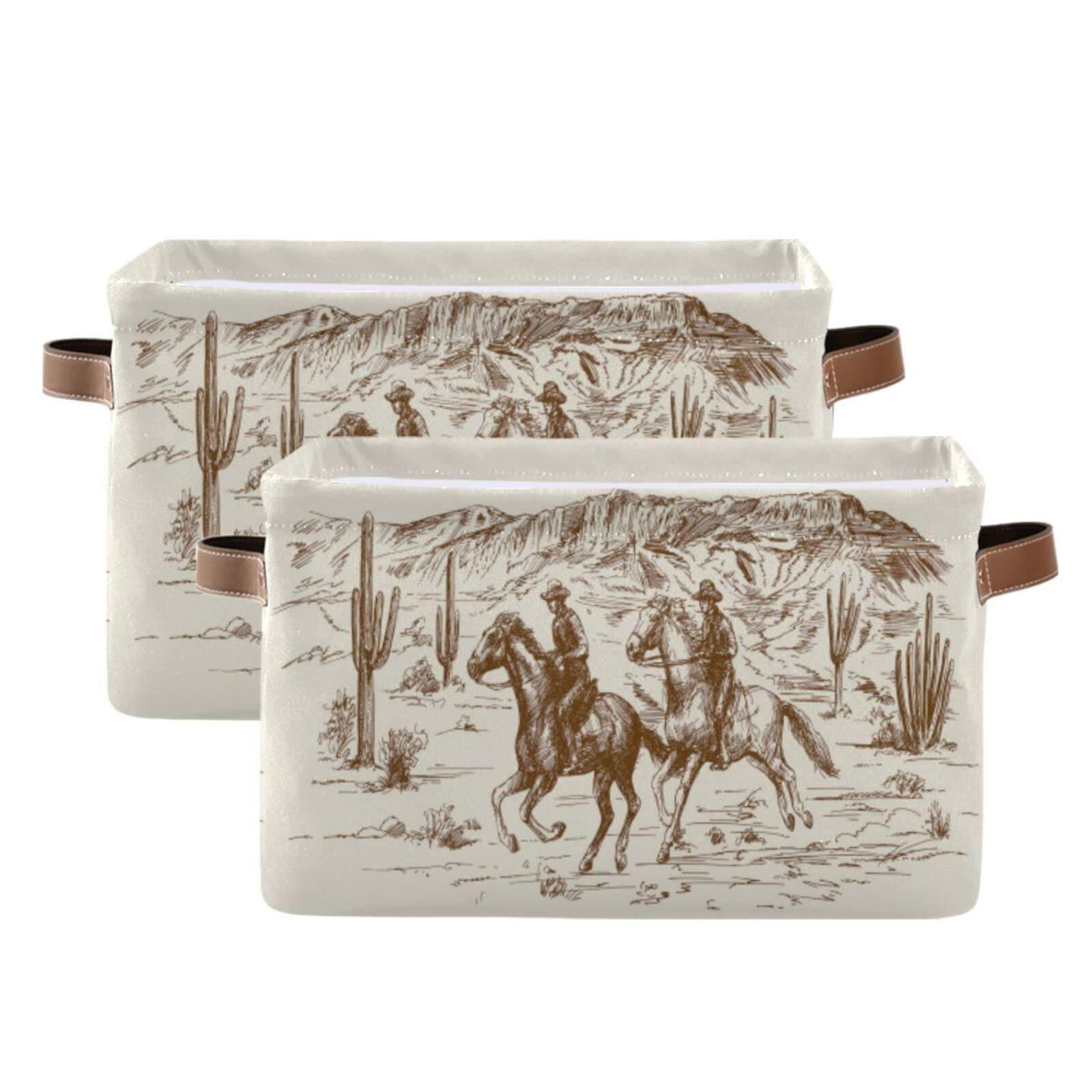 BOKEKANG desert cowboy storage bin with leather handles for easy carrying.