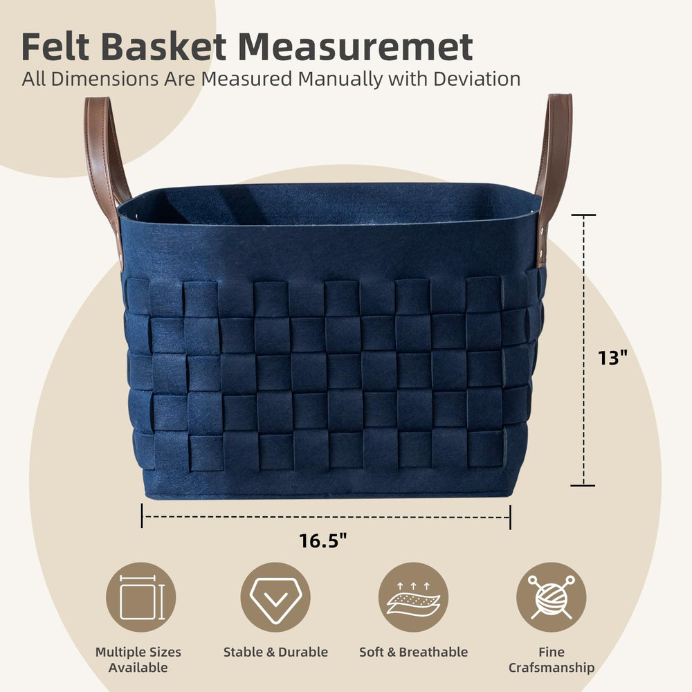 boldmonkey blankets basket navy with leather handles for durable, comfortable carry.