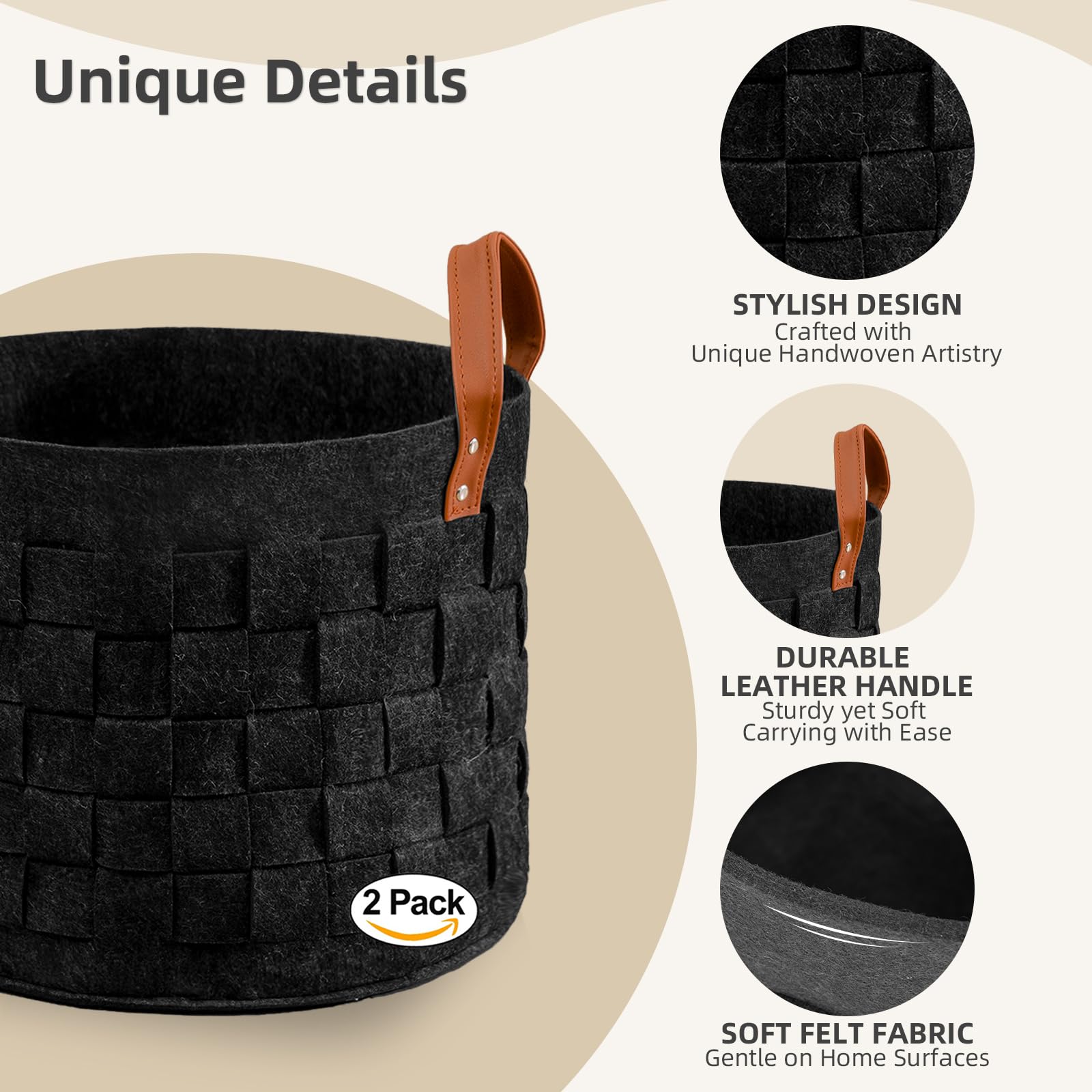 Boldmonkey laundry-basket-leather-handles-02 durable felt protects furniture while offering portable storage.