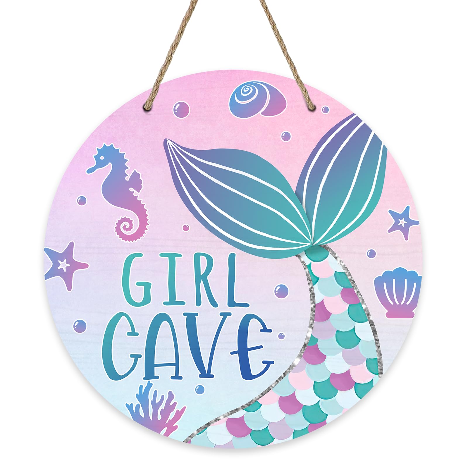 Bolisom Girl Gave Ocean Mermaid door sign shown on porch for coastal nursery charm.