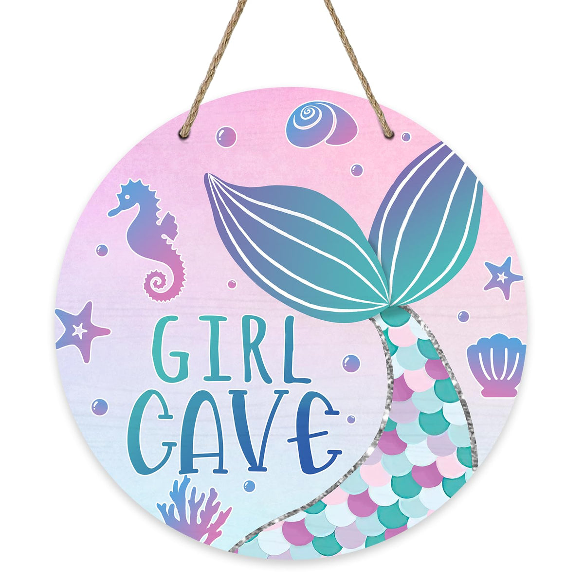 Bolisom Girl Gave Ocean Mermaid door sign shown on porch for coastal nursery charm.