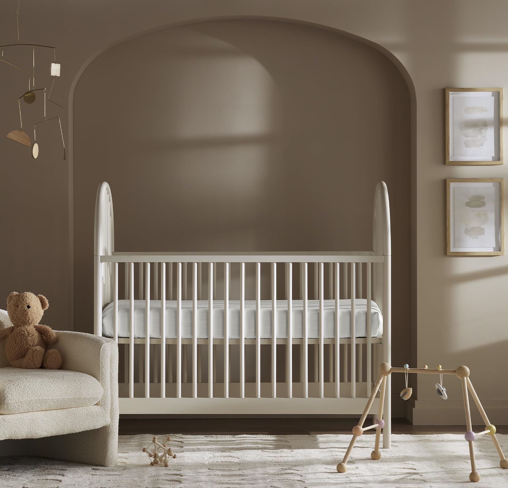 Boll & Branch Signature Crib Sheet Mist on mattress delivers snug, safe sleep surface
