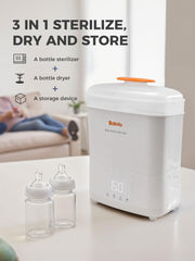 BOLOLO sterilizer with drawer open, easy loading of bottles.