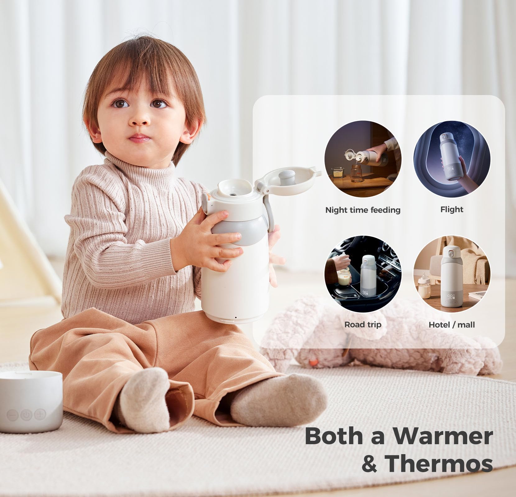 BOLOLO Portable Milk Warmer Pro travel-ready design fits at home, car, or plane.