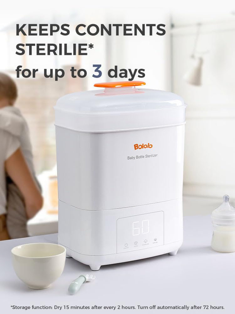 BOLOLO 360-degree steam action for thorough bottle sanitation.