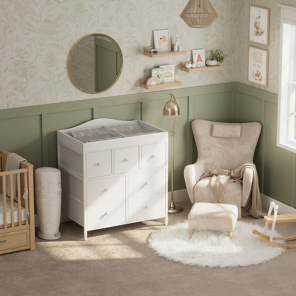 BOLUO 7-drawer fabric storage closeup shows organized baby essentials within reach.