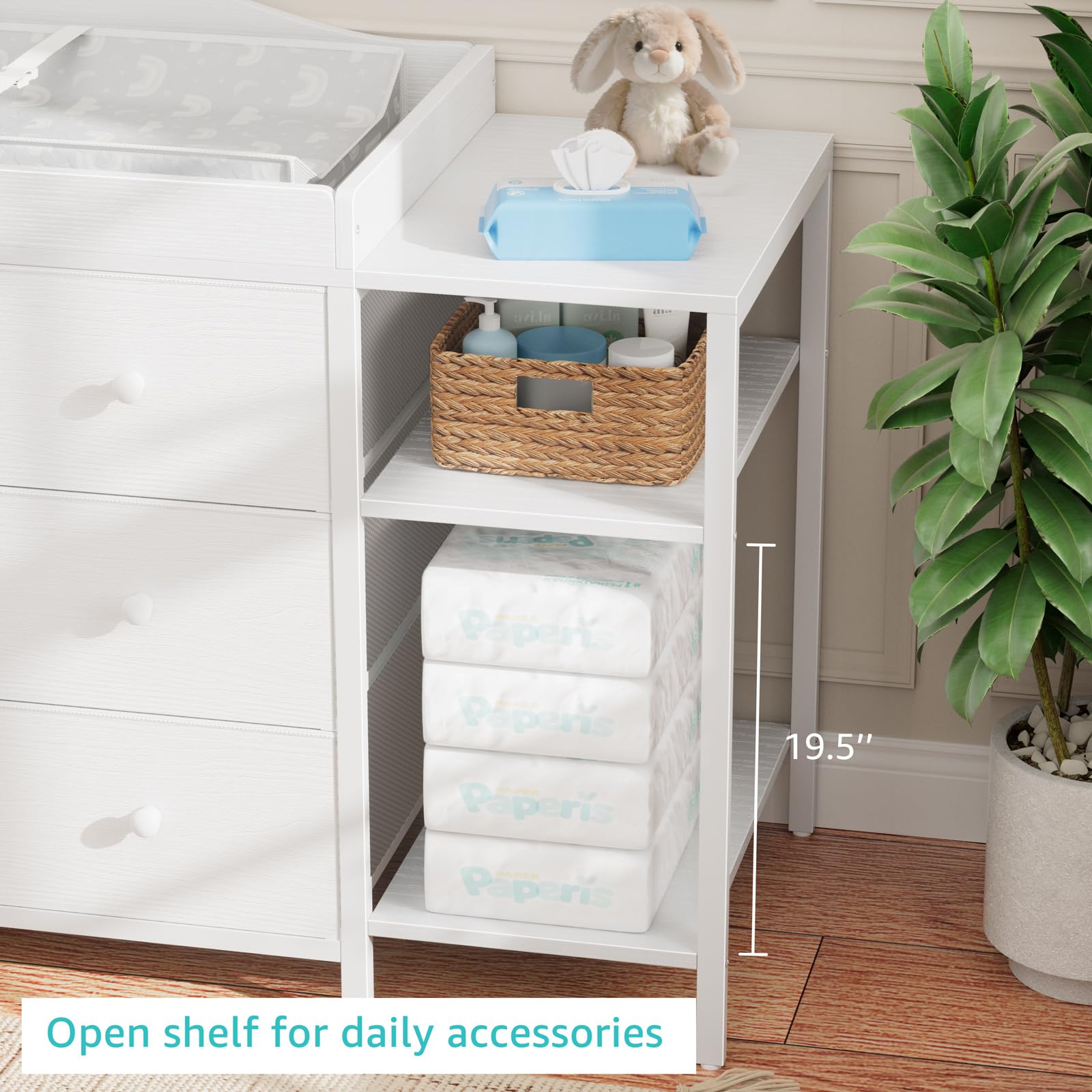 BOLUO baby dresser drawer dimensions showing space inside