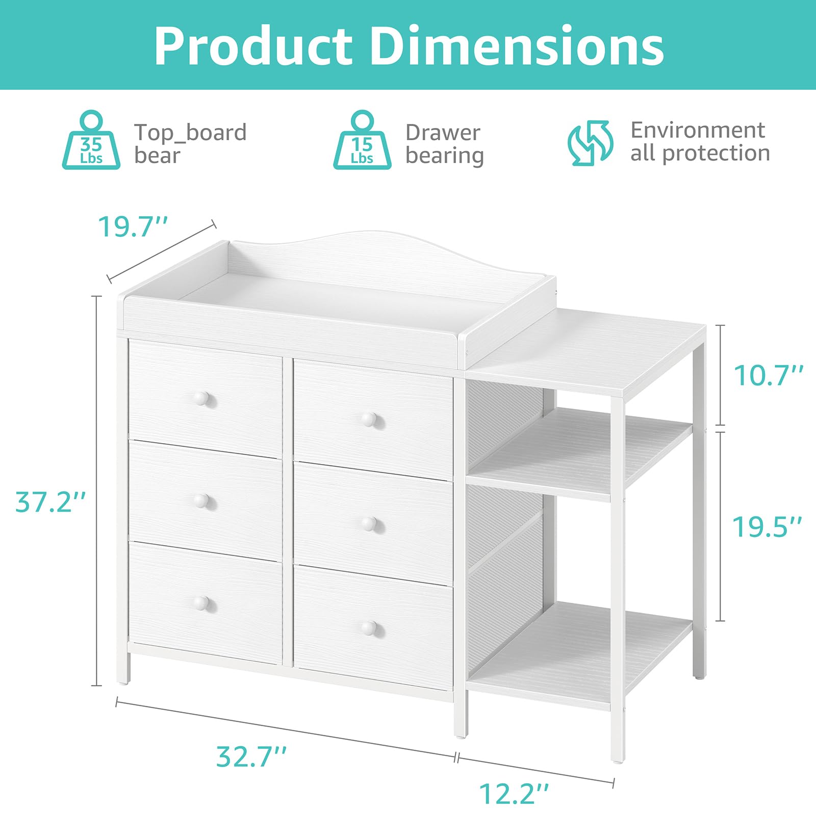 BOLUO baby dresser large top space for changing pad and supplies