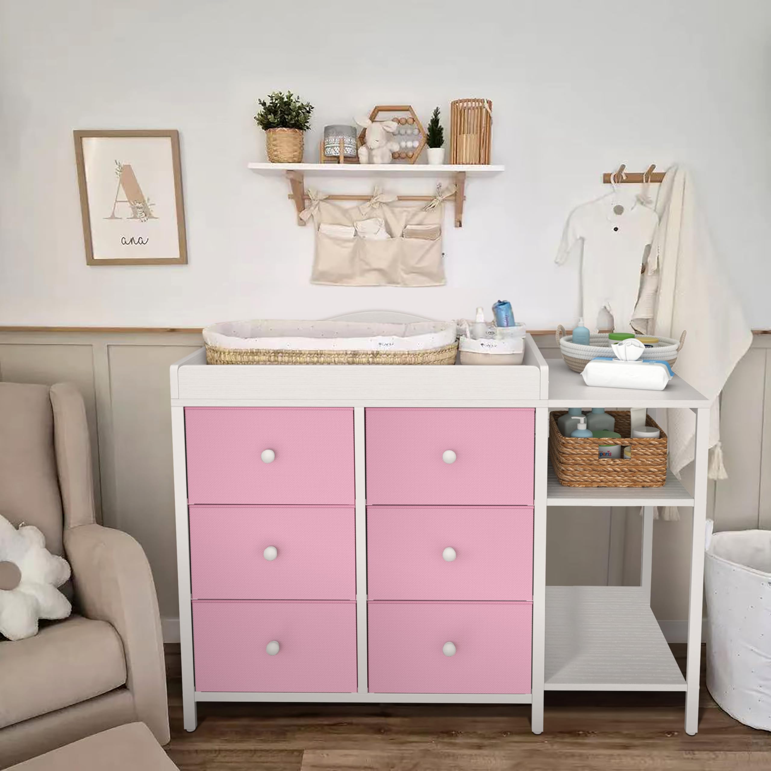 BOLUO dresser in a nursery proves easy assembly and portability.