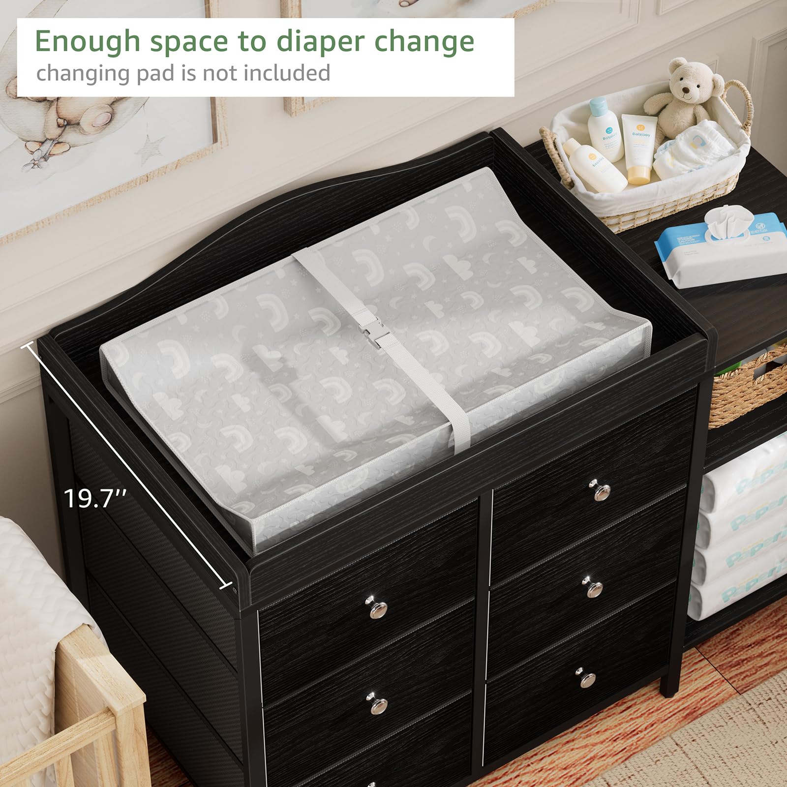 BOLUO baby dresser storage shelves for towels, creams, and socks.