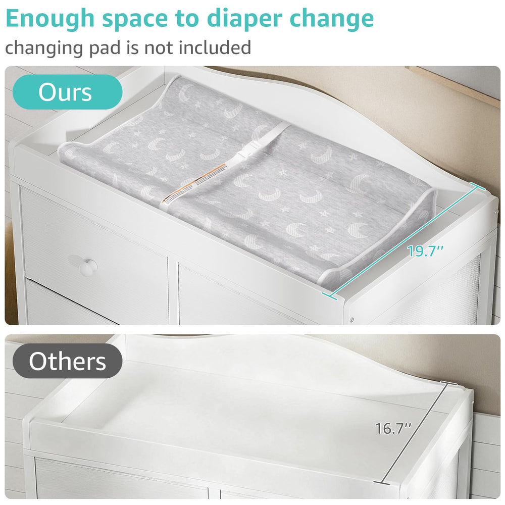 BOLUO Changing Table Dresser adjustable feet protect floors and prevent scratches.