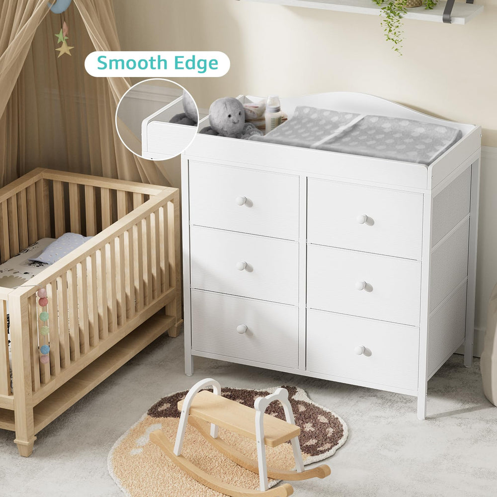 BOLUO Changing Table Dresser fabric drawers highlight soft storage for baby items.
