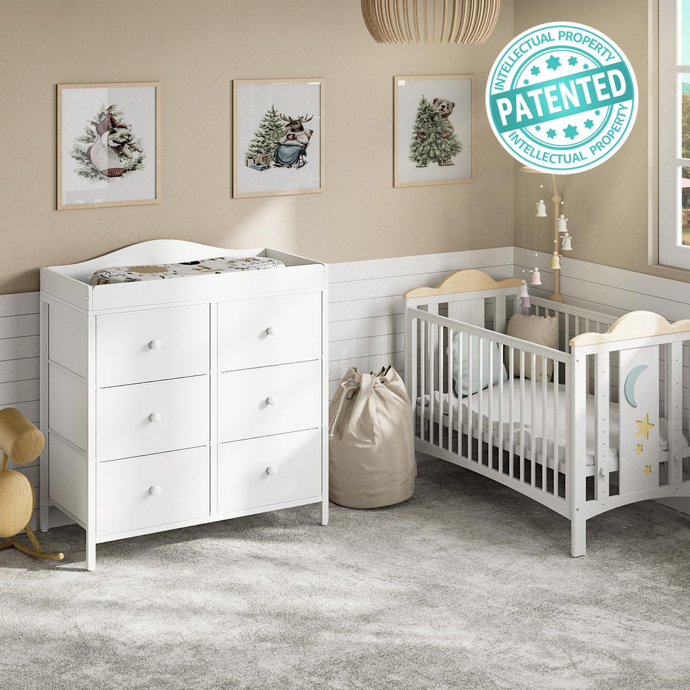 BOLUO Changing Table Dresser side profile emphasizes compact footprint.