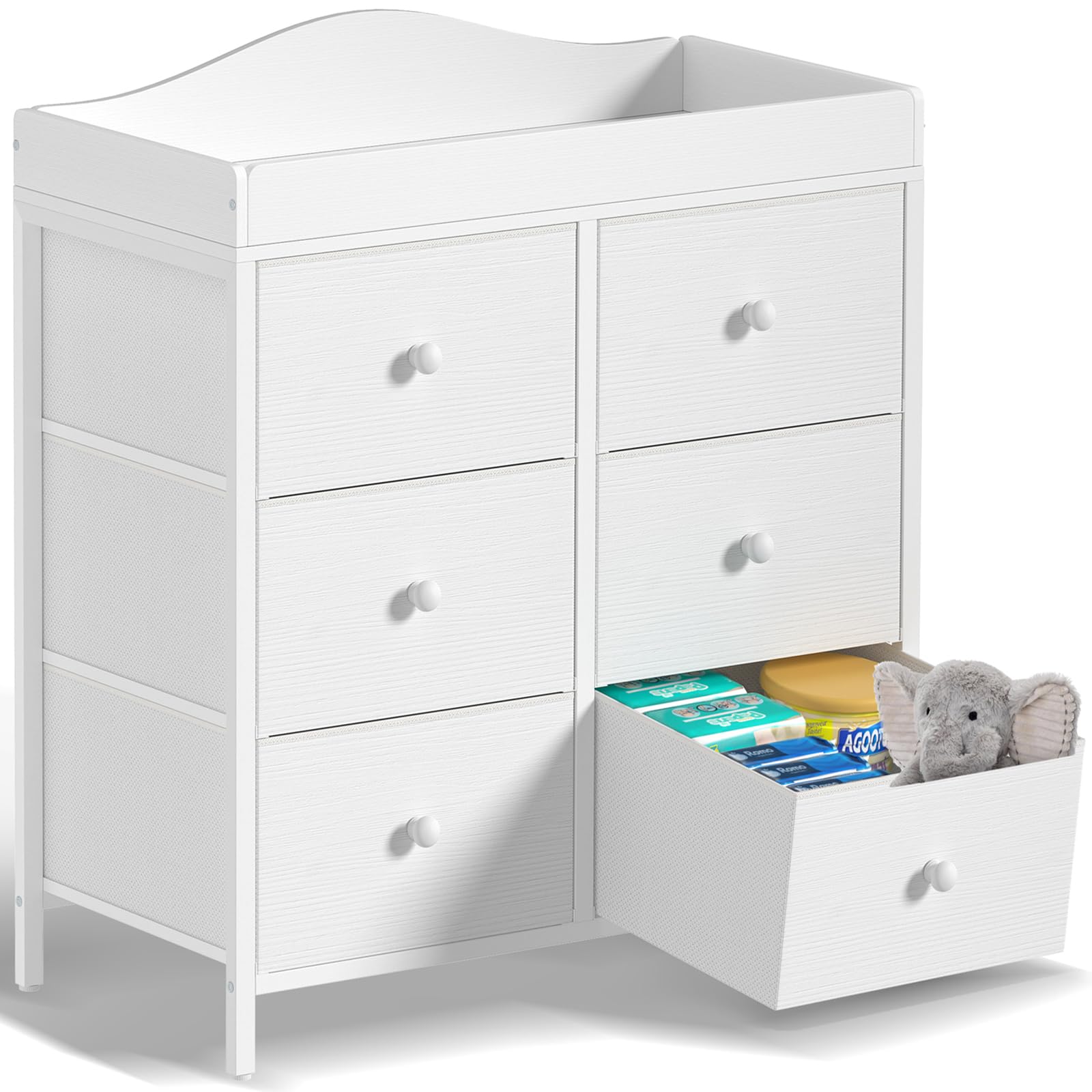 BOLUO Changing Table Dresser top view shows spacious changing area for easy diaper changes.