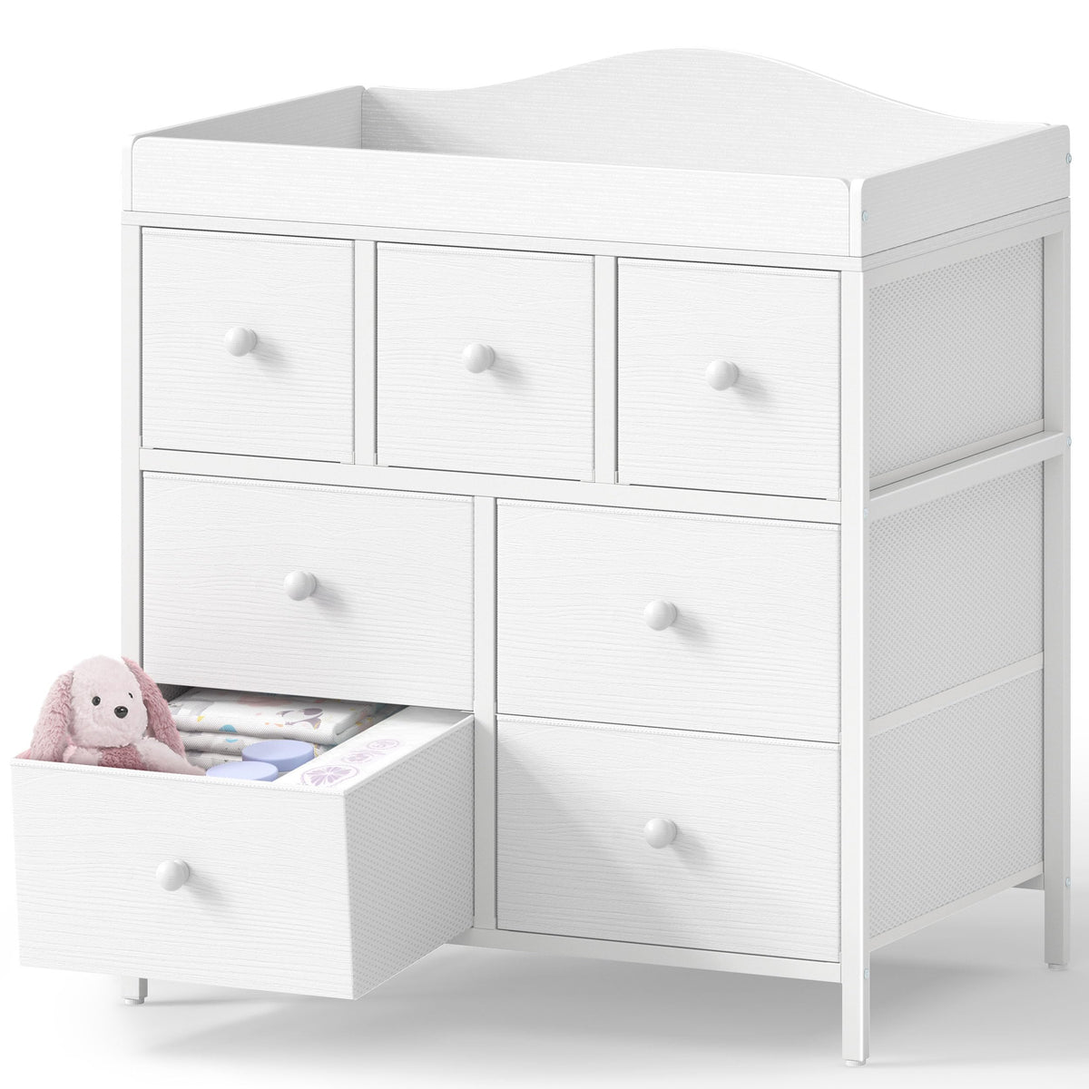 BOLUO changing-table-dresser top features a wide surface for comfortable diaper changes.