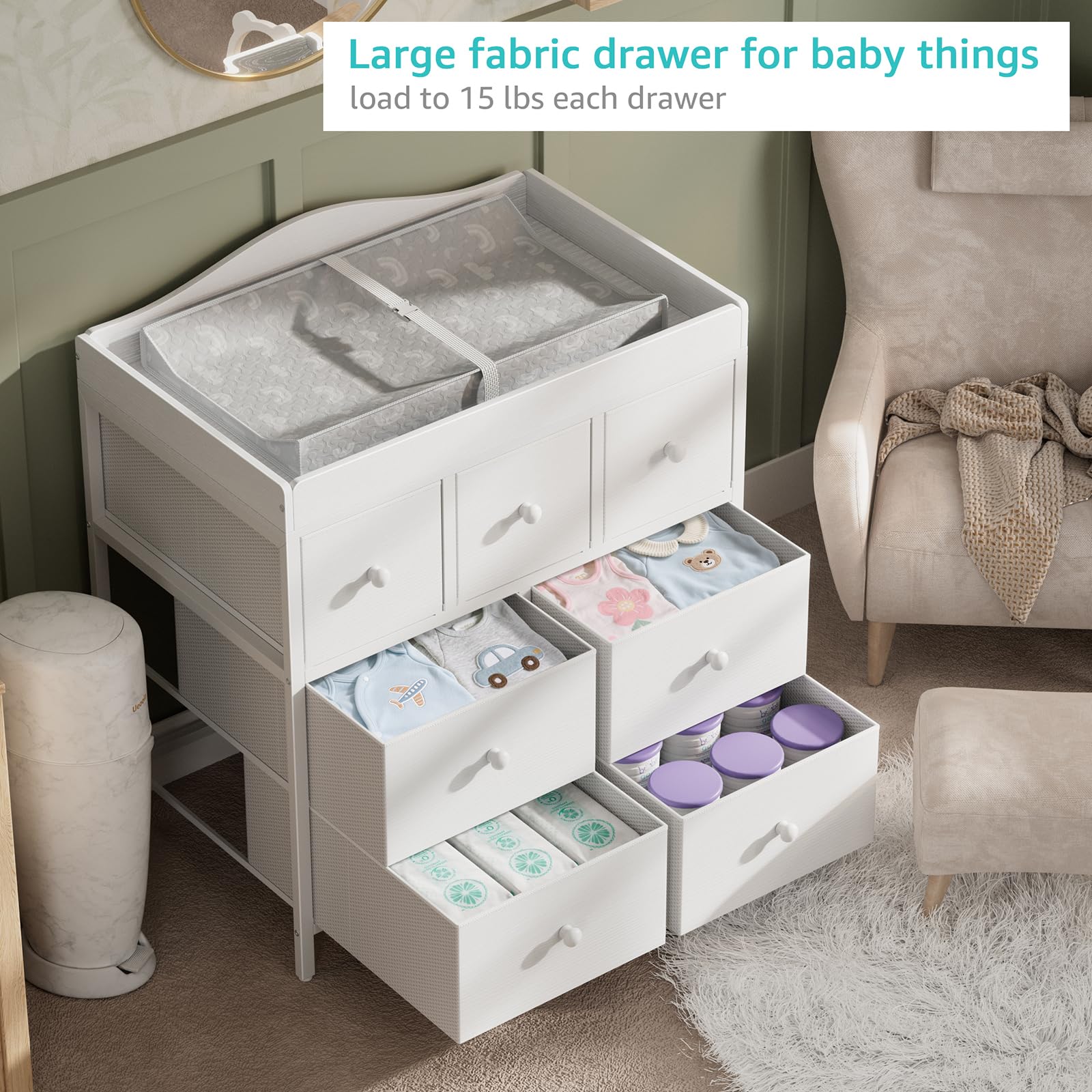 BOLUO fabric-drawer-detail reveals soft fabric drawers for clothes and small accessories.