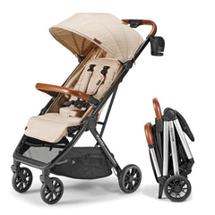 Bombi Bēbee V2 sand front-angle highlights lightweight city-stroll usability