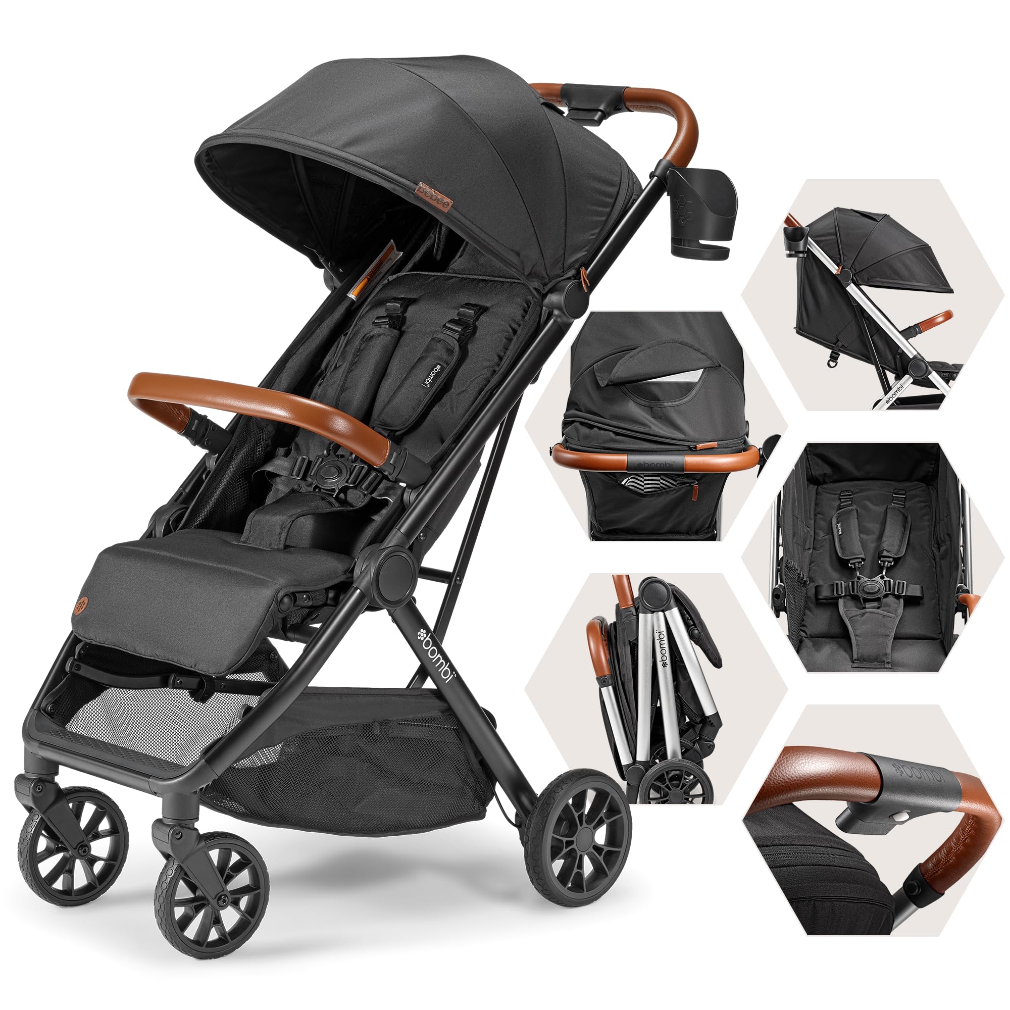 Bombi Bēbee V2 one-hand fold in action for quick, effortless stow-and-go.