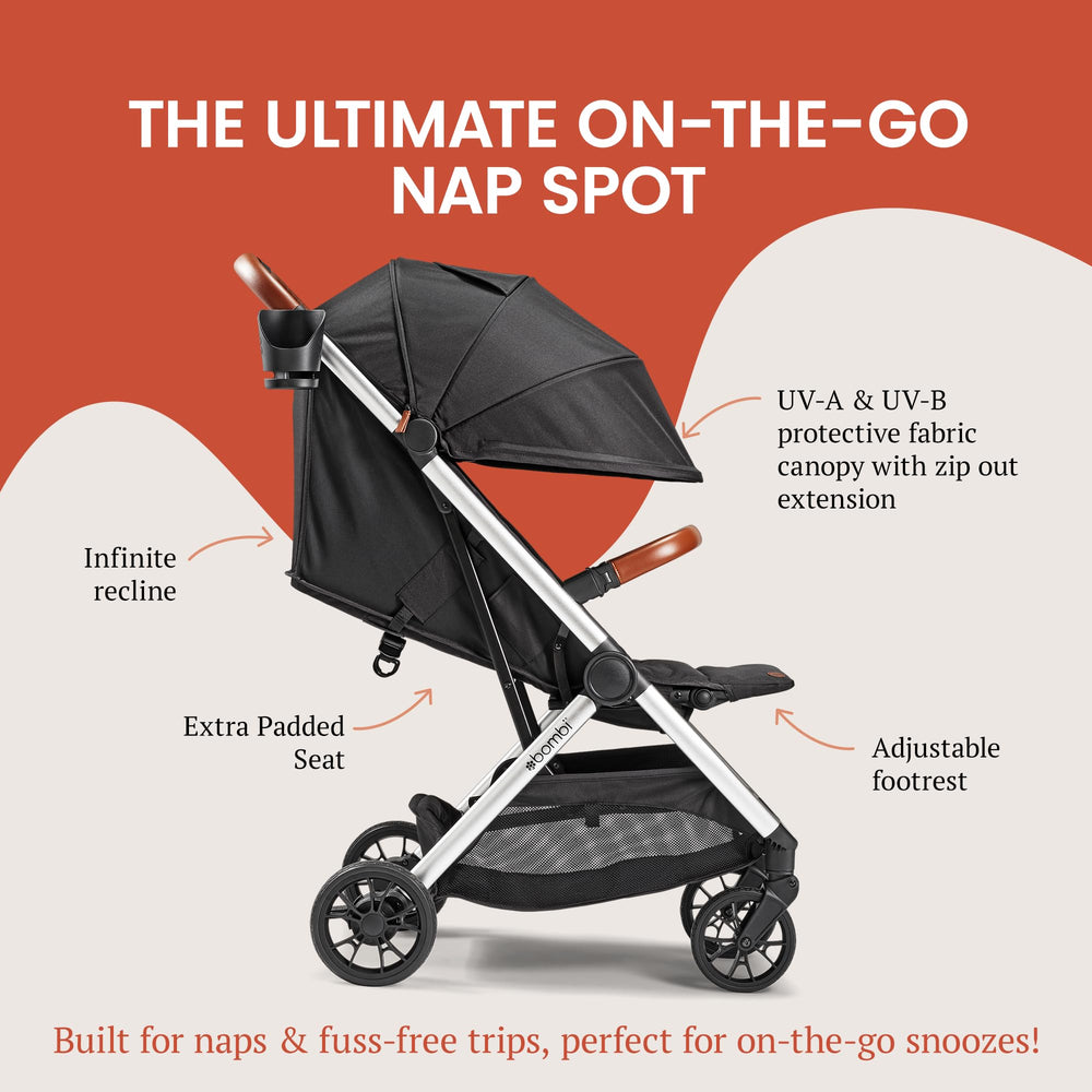 Bombi Bēbee V2 XXL canopy provides ample shade on sunny days.