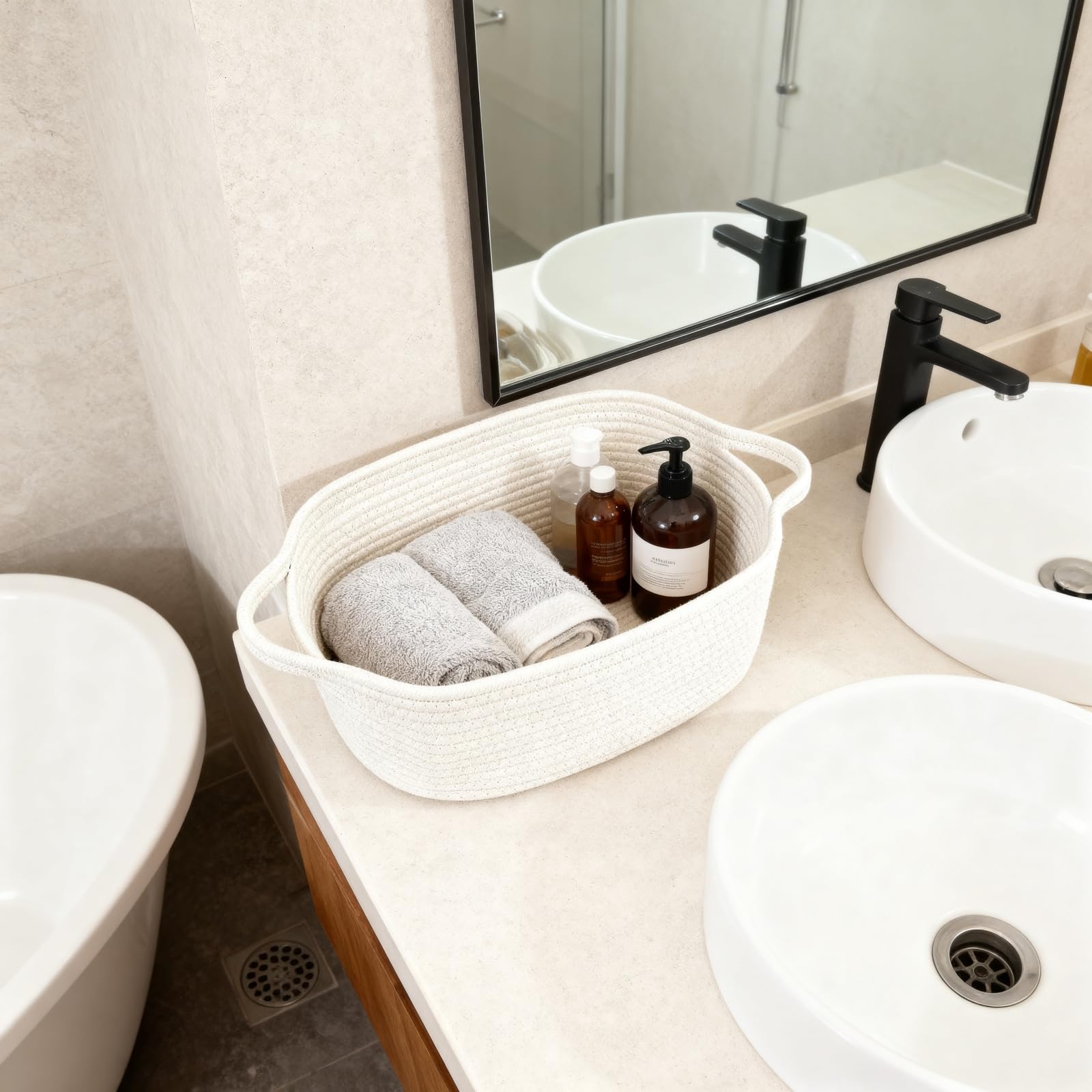 BOMINICA cotton rope storage basket natural material promotes warm, inviting decor.