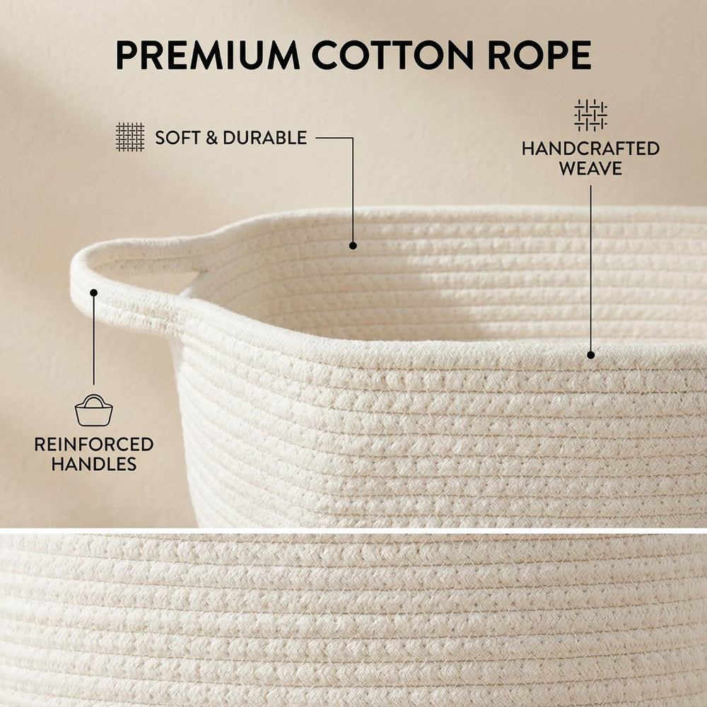 BOMINICA cotton rope storage basket weave closeup emphasizes reinforced weaving for durability.