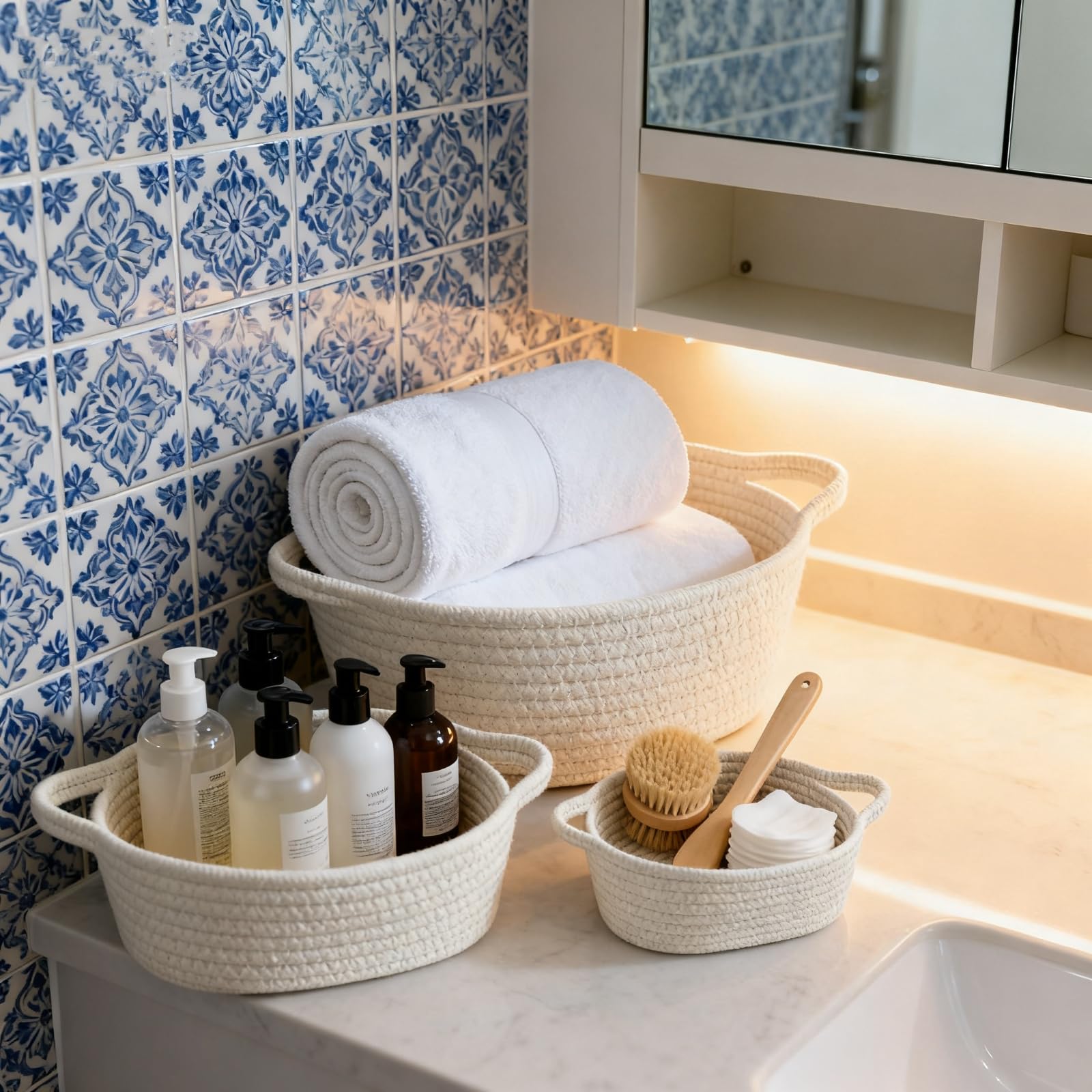 BOMINICA medium basket used for bathroom towels or toiletries.