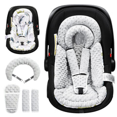 BOMOLOUR infant seat insert head support highlights secure newborn positioning during car rides.