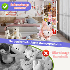 BomSaluka plush toy display case in use for tidy, kid-friendly storage.