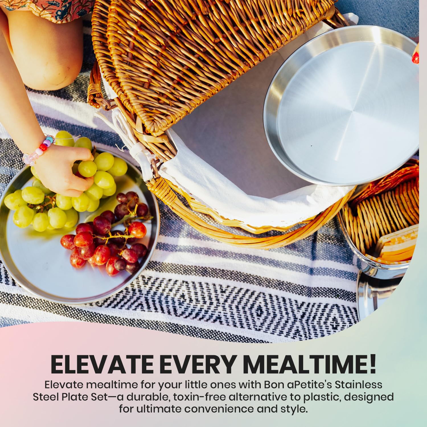 Bon aPetite BPA-free dishwasher-safe plate for easy cleaning.
