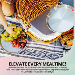 Bon aPetite BPA-free dishwasher-safe plate for easy cleaning.