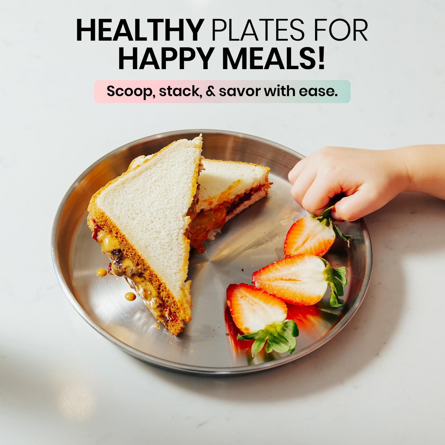 Bon aPetite non-porous stainless plate resists bacterial buildup.