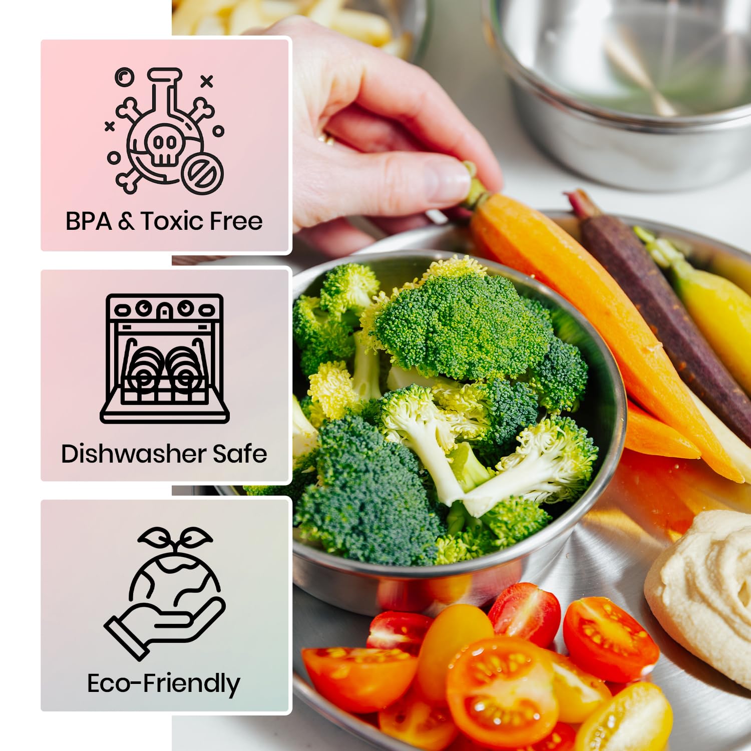 Bon aPetite bowl flat bottom prevents tipping during active dining.
