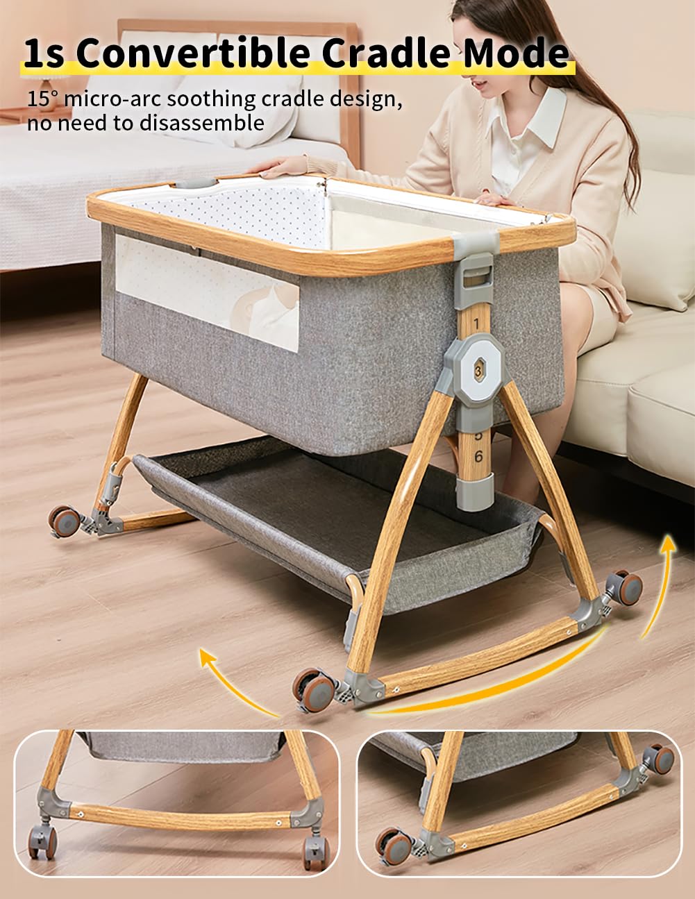 Bonbay baby bassinet 6-height adjustment for perfect bed height.