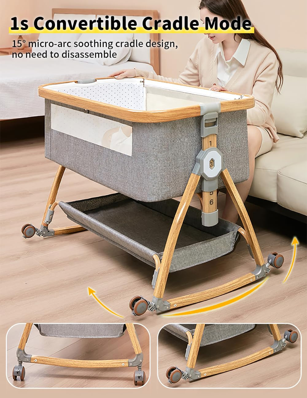 Bonbay baby bassinet 6-height adjustment for perfect bed height.