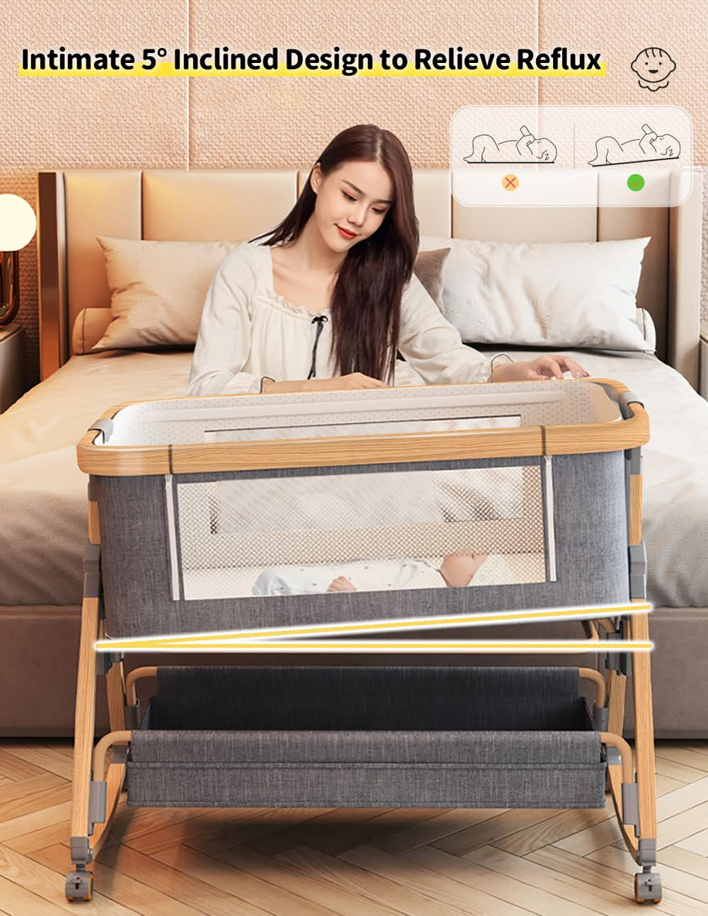 Bonbay baby bassinet aluminum frame with safety design for stability.