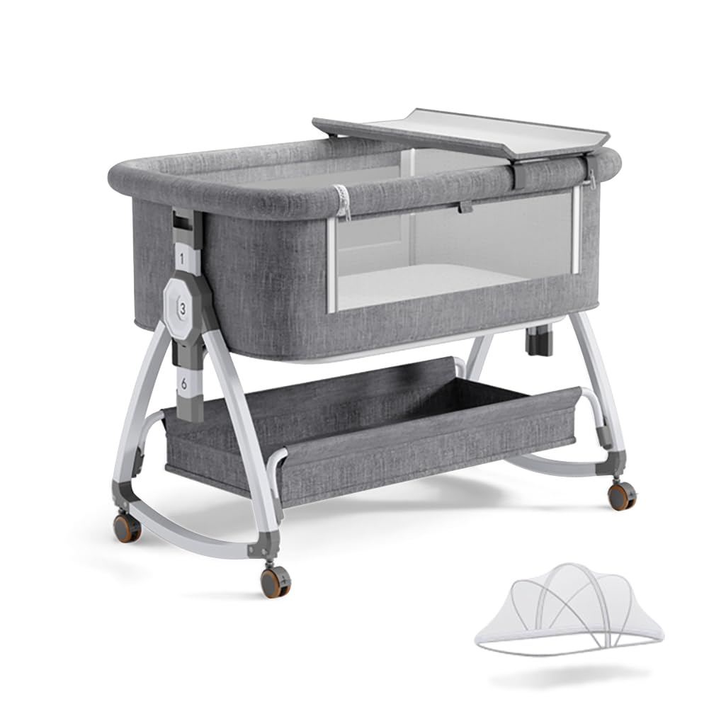 Bonbay baby bassinet bedside wheels with mosquito net for easy nighttime access