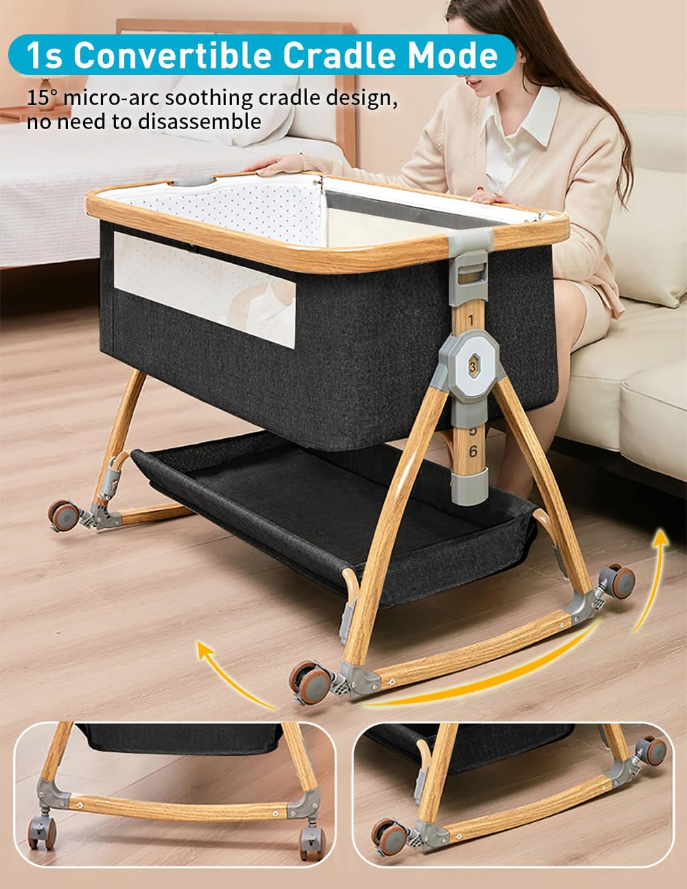 bonbay baby bassinet height adjustment demonstrates six bed height positions