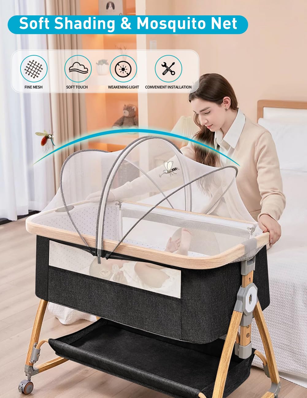 bonbay baby bassinet mosquito net and storage basket for essentials