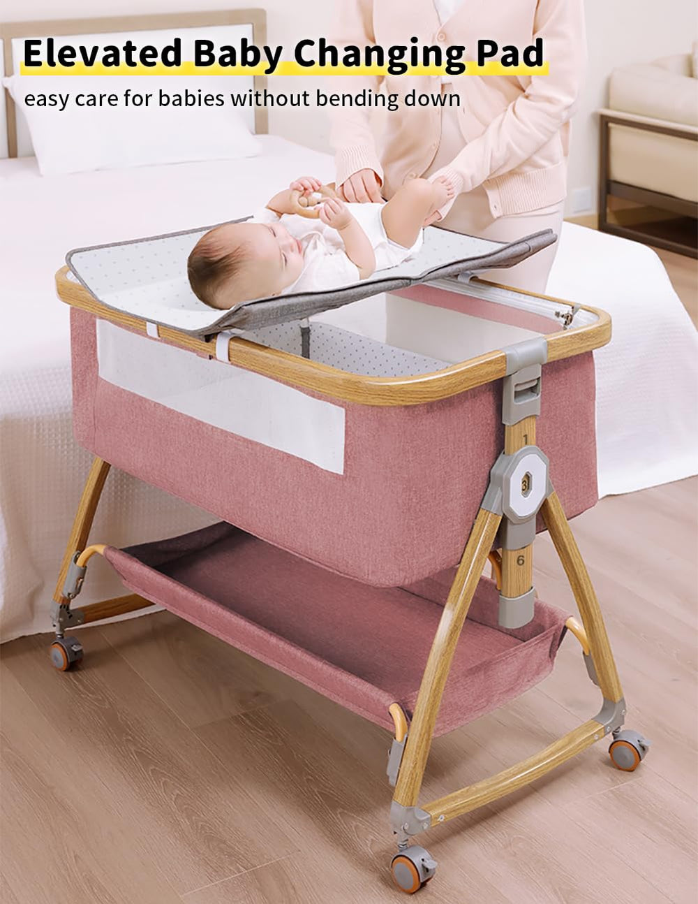 Bonbay baby bassinet rocking mode helps soothe baby at nap time.