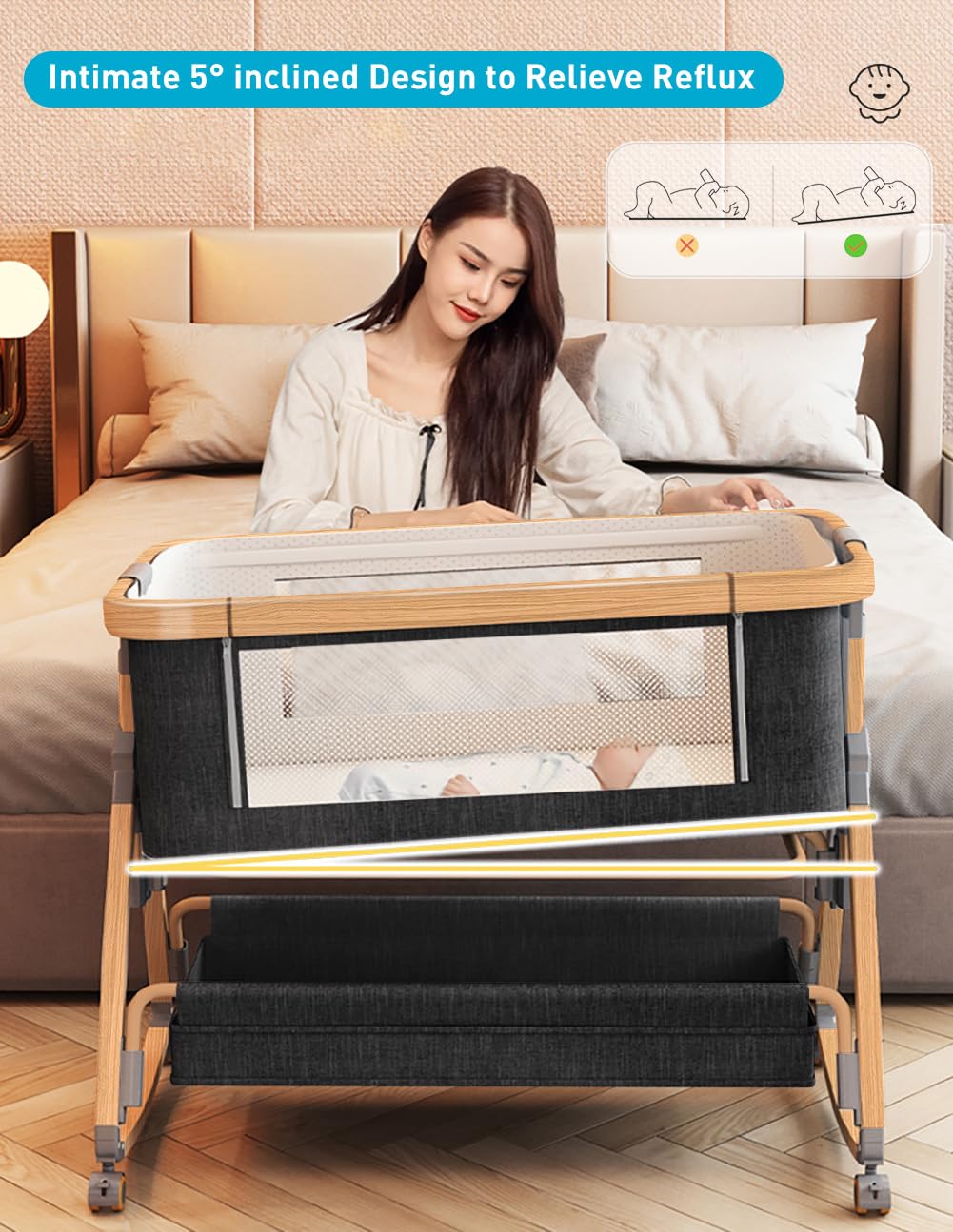 bonbay baby bassinet wheels with locks provide stable, quiet mobility