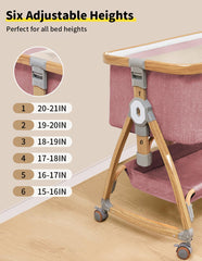 Bonbay bassinet with 6-height adjustment for perfect bed compatibility.
