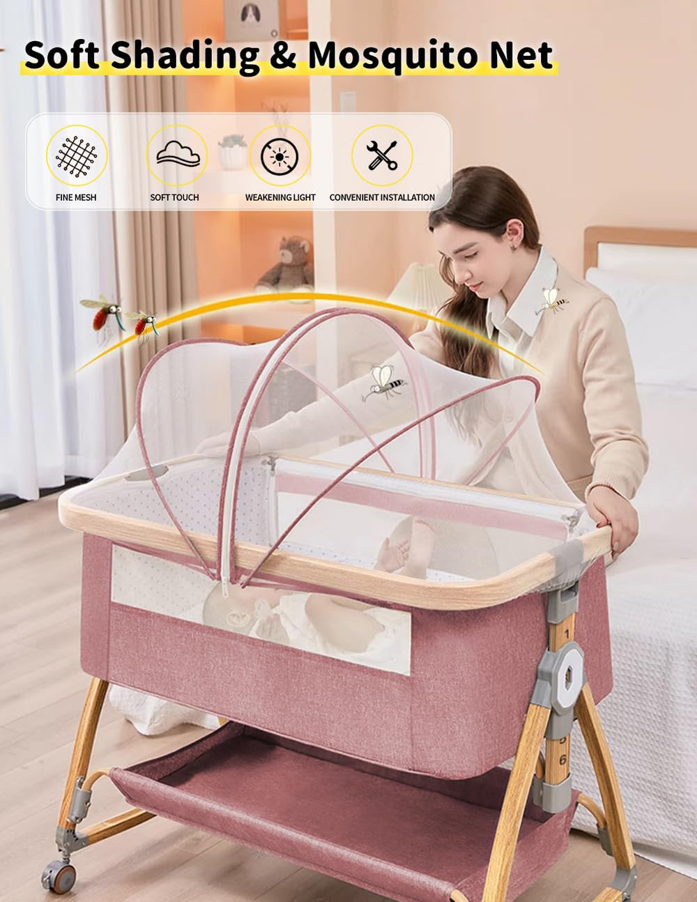 Bonbay bassinet easy-clean mattress with removable sheet.