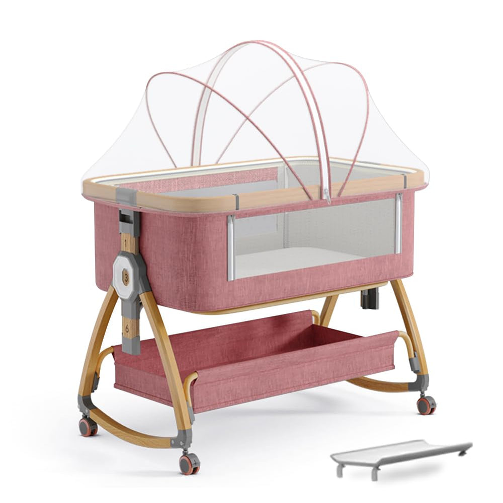 Bonbay bassinet folds compactly for easy storage.