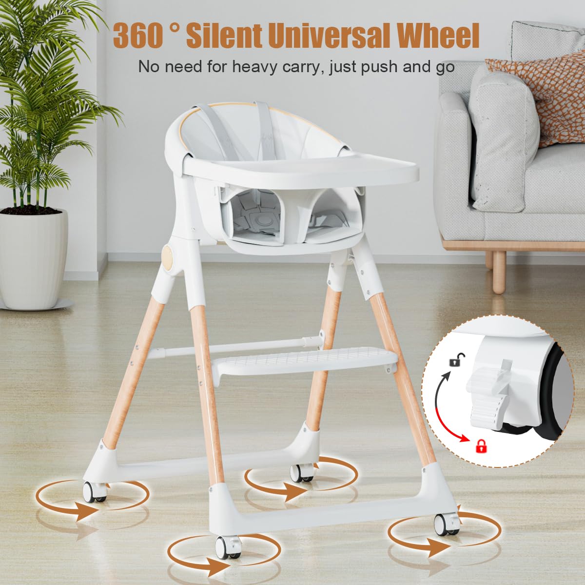 BONBAY high chair anti-slip footrest adds stability on slick floors.
