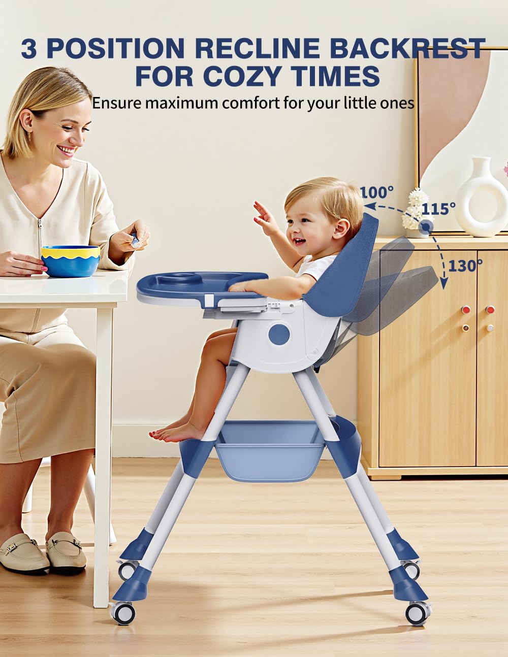 Bonbay high chair double-tray setup enables easy eating and playful activities