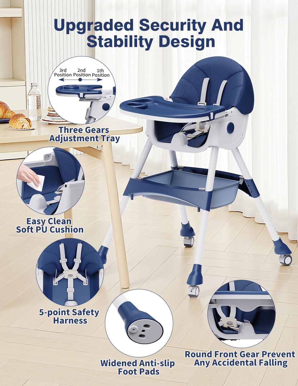Bonbay high chair with five-point harness ensures secure seating