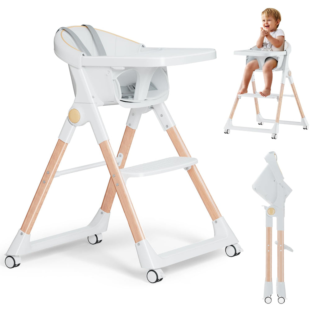 BONBAY high chair folded compact for space-saving storage.
