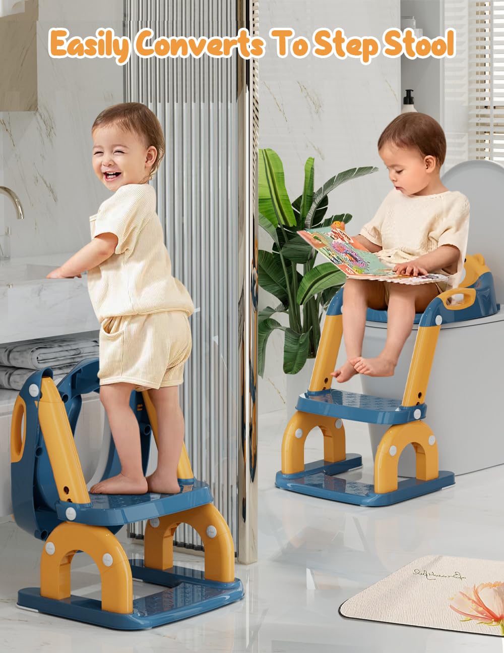 Bonbay potty seat foldable-design saves space when not in use.